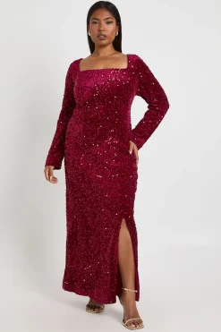 Robe à manches longues à col carré Plus