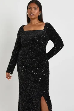 boohoo Robe à manches longues à col carré Plus<Femme Robes Mi-Longues|Robes À Manches Longues