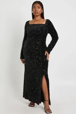 boohoo Robe à manches longues à col carré Plus<Femme Robes Mi-Longues|Robes À Manches Longues