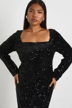 boohoo Robe à manches longues à col carré Plus<Femme Robes Mi-Longues|Robes À Manches Longues