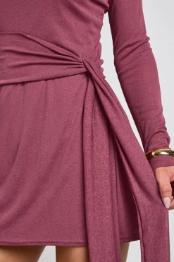 boohoo Robe À Manches Évasées Avec Taille Nouée En Maille Texturée<Femme Robes Moulantes|Robes À Manches Longues