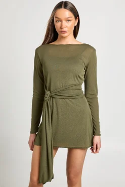 Robe À Manches Évasées Avec Taille Nouée En Maille Texturée