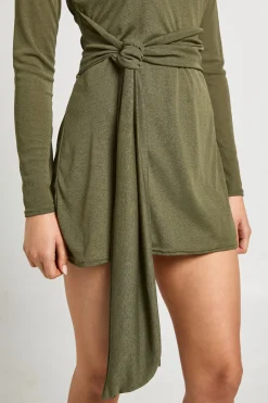 Robe À Manches Évasées Avec Taille Nouée En Maille Texturée