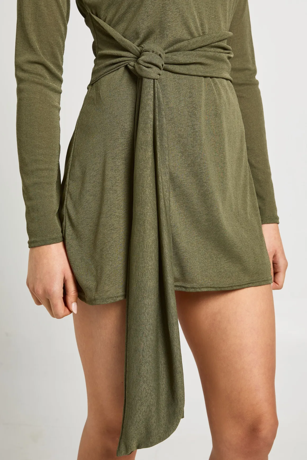 Robe À Manches Évasées Avec Taille Nouée En Maille Texturée