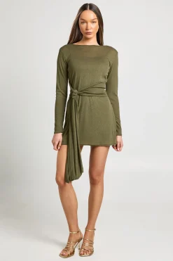 Robe À Manches Évasées Avec Taille Nouée En Maille Texturée