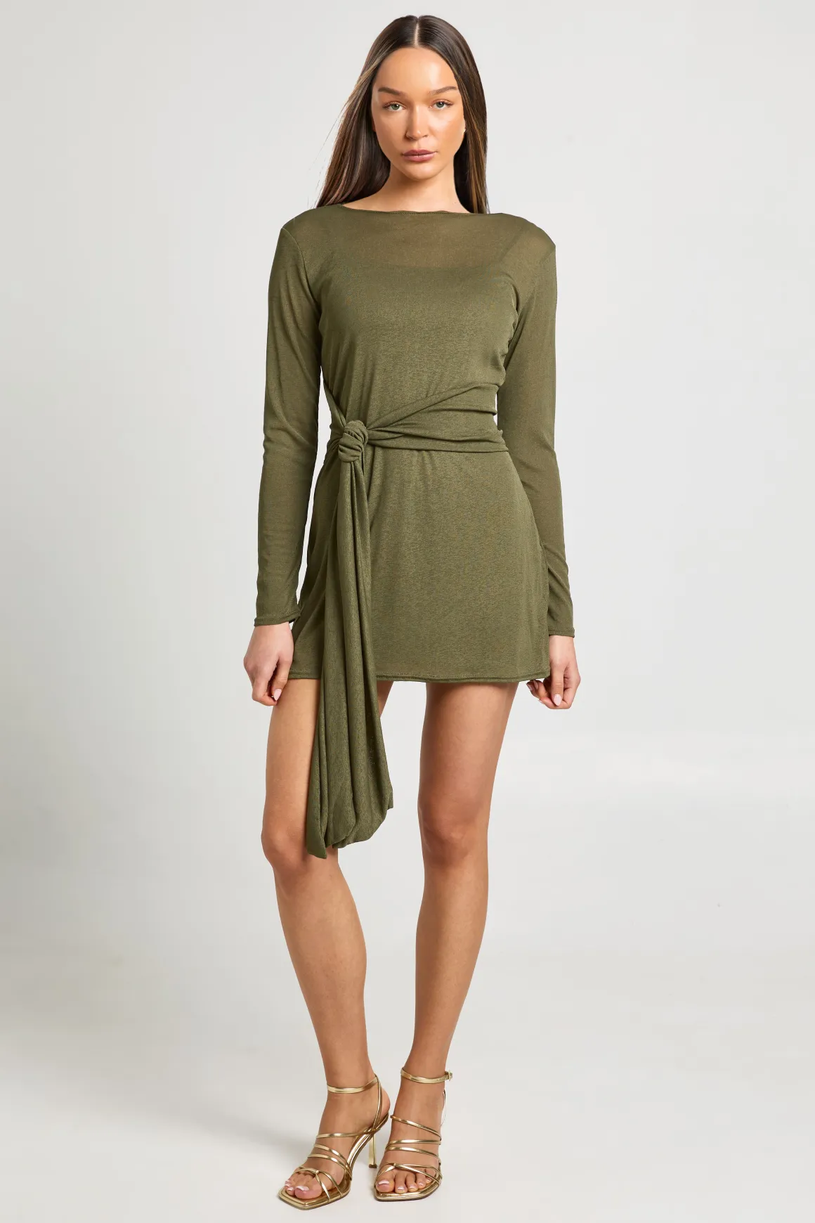 Robe À Manches Évasées Avec Taille Nouée En Maille Texturée