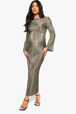 boohoo Robe Maternité Plissée à Manches Chauve-souris Midaxi Dress<Femme Toutes Les Robes|Robes Noires Nouées