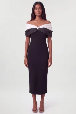 Robe Maxi Ajustée Bardot En Taffetas