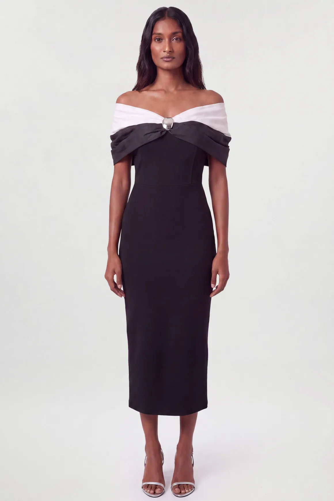 Robe Maxi Ajustée Bardot En Taffetas