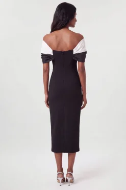 Robe Maxi Ajustée Bardot En Taffetas