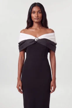 Robe Maxi Ajustée Bardot En Taffetas