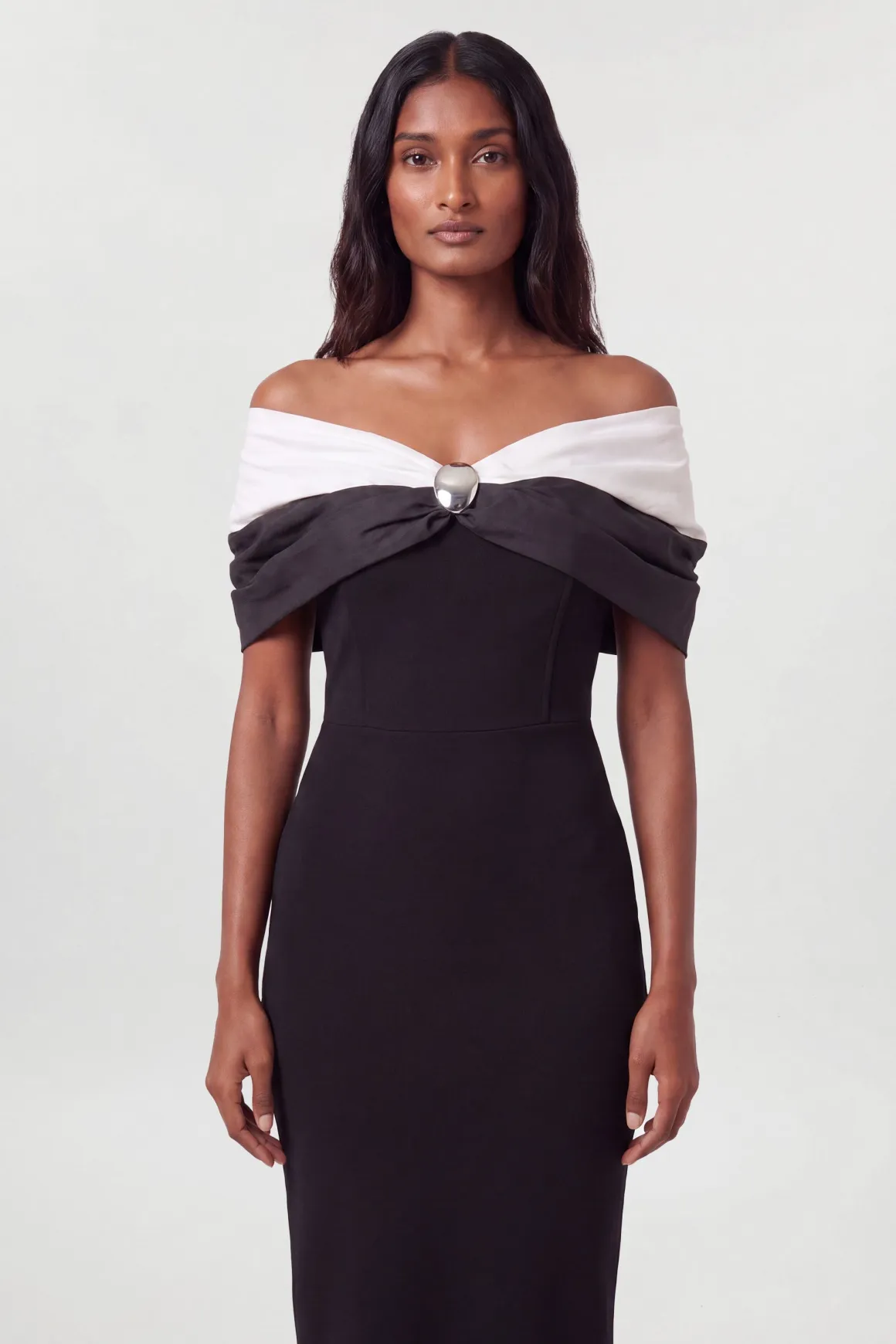 Robe Maxi Ajustée Bardot En Taffetas