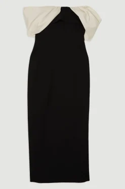 Robe Maxi Ajustée en Mélange de Taffetas avec Manche Contrastante Spectaculaire