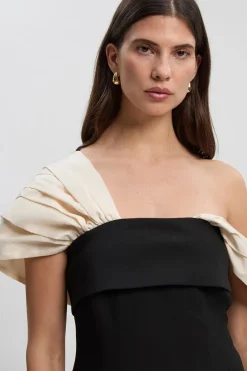 Robe Maxi Ajustée en Mélange de Taffetas avec Manche Contrastante Spectaculaire