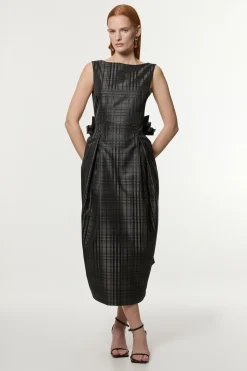 KarenMillen Robe maxi ajustée en taffetas à carreaux avec détail de nœud<Femme Tailleurs|Toutes Les Robes