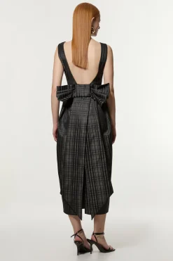 KarenMillen Robe maxi ajustée en taffetas à carreaux avec détail de nœud<Femme Tailleurs|Toutes Les Robes