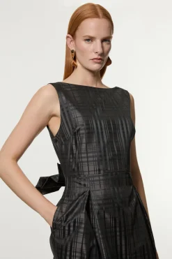 KarenMillen Robe maxi ajustée en taffetas à carreaux avec détail de nœud<Femme Tailleurs|Toutes Les Robes