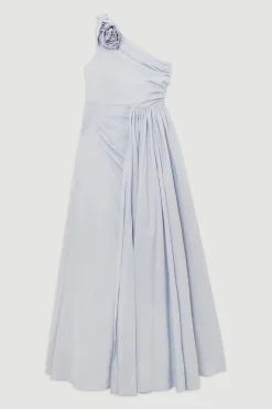 KarenMillen Robe maxi ajustée en taffetas Petite à col rosette, plissée et froncée<Femme Tailleurs|Toutes Les Robes