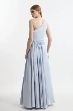 KarenMillen Robe maxi ajustée en taffetas Petite à col rosette, plissée et froncée<Femme Tailleurs|Toutes Les Robes