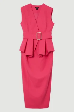 KarenMillen Robe maxi ajustée en tissu stretch, ceinturée avec péplum<Femme Tailleurs|Robes