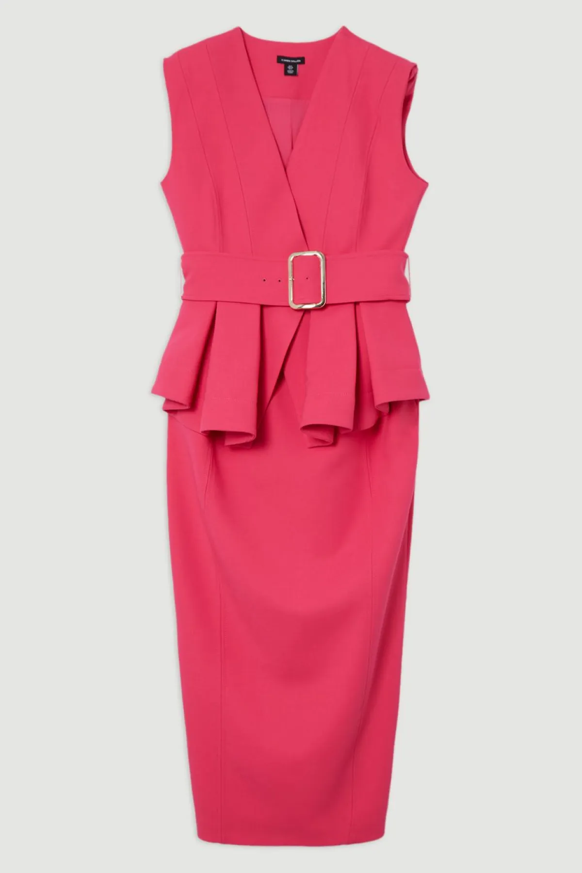 KarenMillen Robe maxi ajustée en tissu stretch, ceinturée avec péplum<Femme Tailleurs|Robes