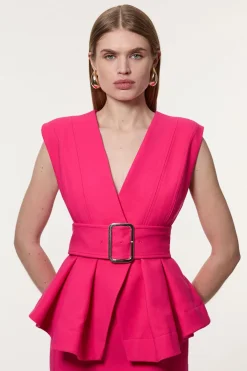 KarenMillen Robe maxi ajustée en tissu stretch, ceinturée avec péplum<Femme Tailleurs|Robes
