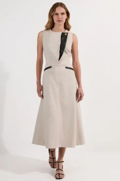 KarenMillen Robe maxi ajustée pour petites, en marl à bout contrastant et jupe pleine.<Femme Tailleurs|Toutes Les Robes