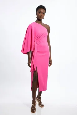 KarenMillen Robe maxi ajustée à une épaule, en viscose stretch compacte avec manches drapées<Femme Tailleurs|Robes