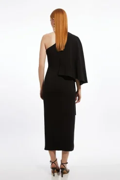 KarenMillen Robe maxi ajustée à une épaule en viscose stretch compacte à manches drapées<Femme Tailleurs|Robes