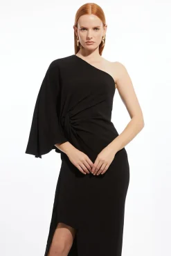KarenMillen Robe maxi ajustée à une épaule en viscose stretch compacte à manches drapées<Femme Tailleurs|Robes