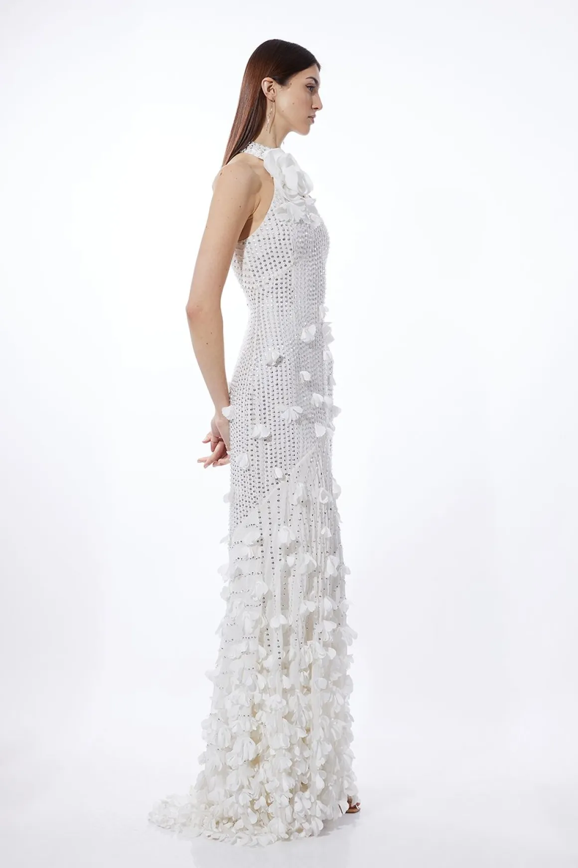 Robe Maxi à Appliqués Floraux et Rosettes Tissées