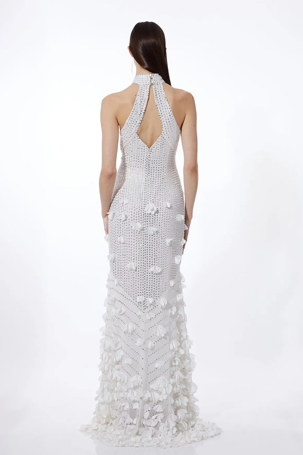 Robe Maxi à Appliqués Floraux et Rosettes Tissées
