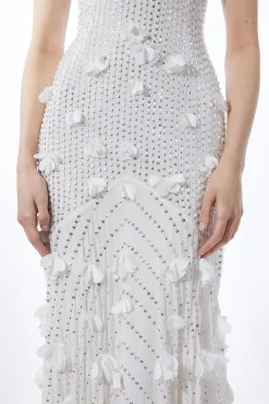 Robe Maxi à Appliqués Floraux et Rosettes Tissées