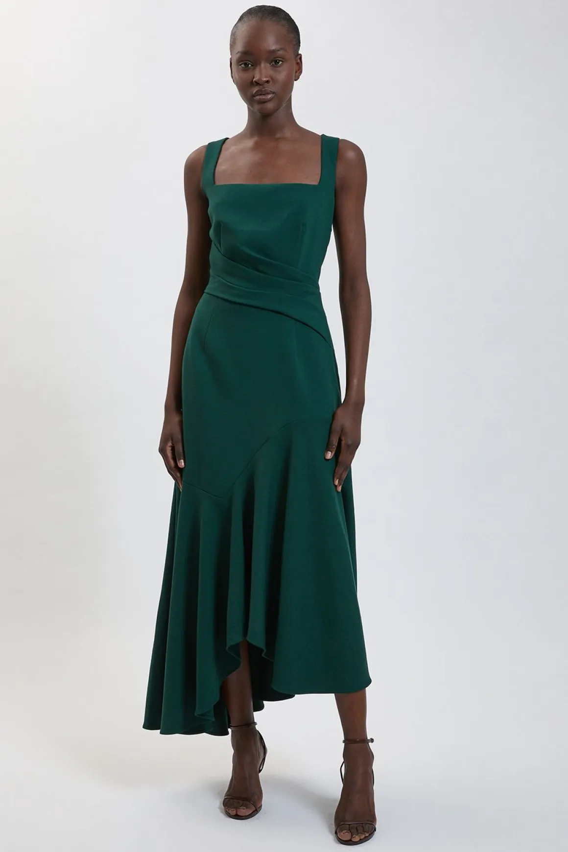 Robe Maxi Asymétrique À Bretelles En Tissu Stretch Compact