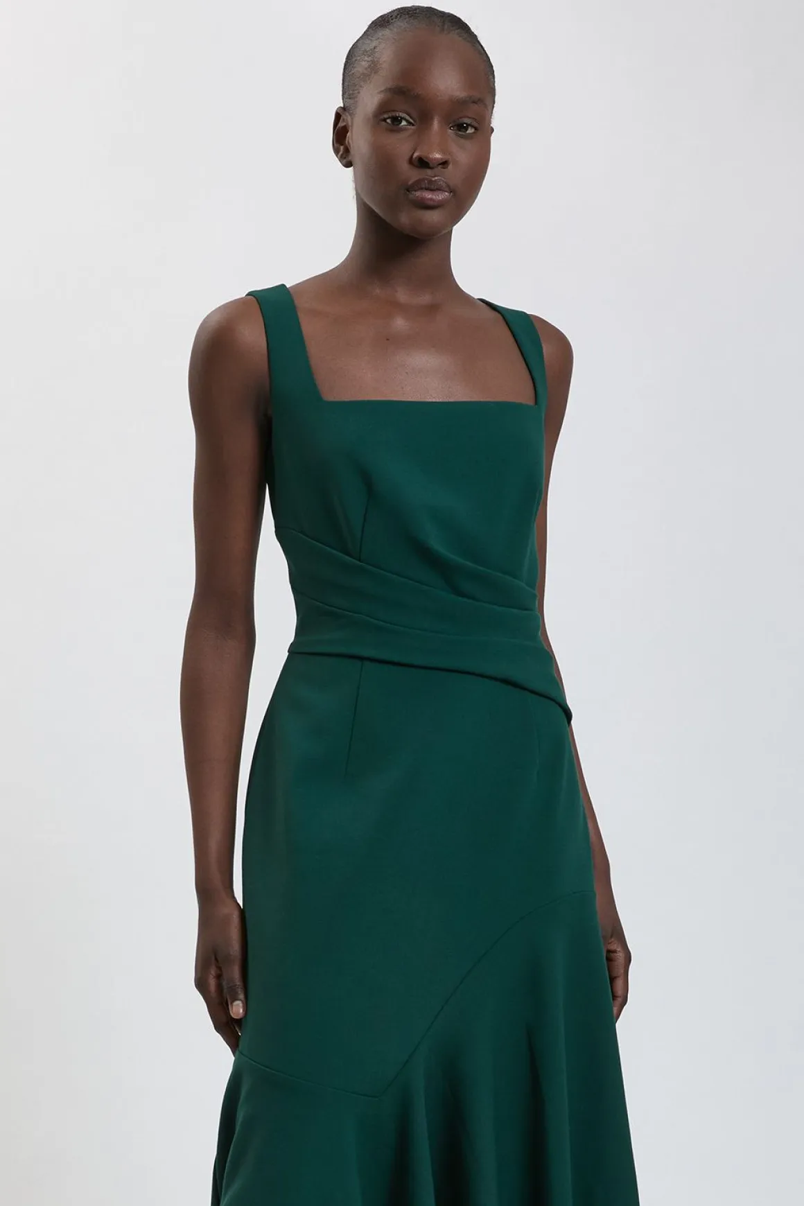 Robe Maxi Asymétrique À Bretelles En Tissu Stretch Compact
