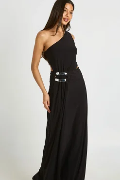 Robe Maxi Asymétrique À Découpe Ornée De Détails Décoratifs