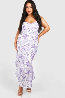 boohoo Robe Maxi Asymétrique Dos Drapé à Fleurs Plus<Femme Robes|Robe Invitée Mariage