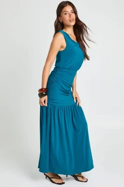 boohoo Robe Maxi Asymétrique À Double Couche Avec Taille Froncée Et Effet Drapé<Femme Robes|Robe Invitée Mariage