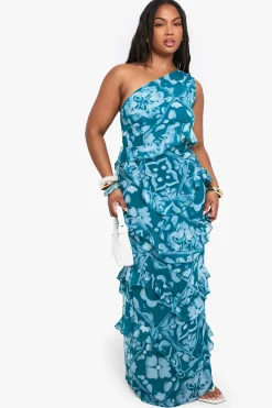 Robe Maxi Asymétrique en Chiffon à Imprimé Carrelé Plus