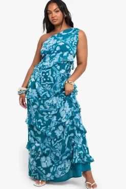 Robe Maxi Asymétrique en Chiffon à Imprimé Carrelé Plus