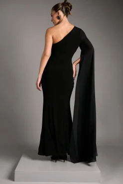 Robe Maxi Asymétrique en Jersey Soyeux avec Détails Froncés