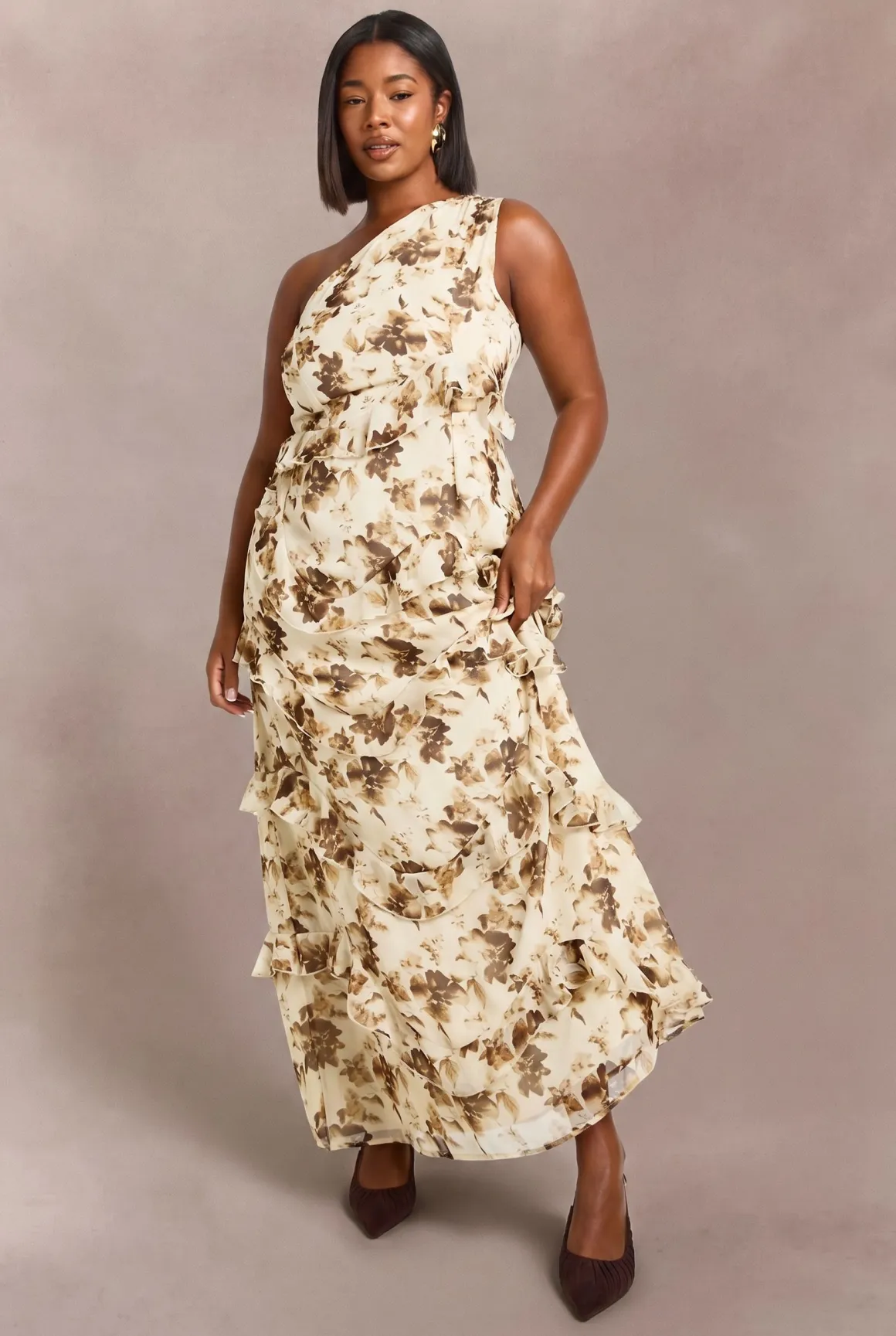 Robe Maxi Asymétrique En Mousseline À Imprimé Floral Grande Taille
