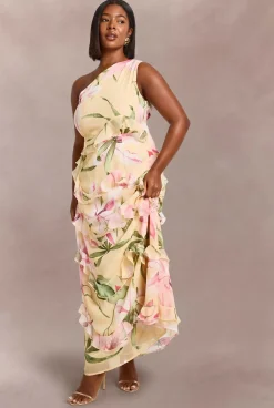 Robe Maxi Asymétrique En Mousseline À Imprimé Floral Grande Taille
