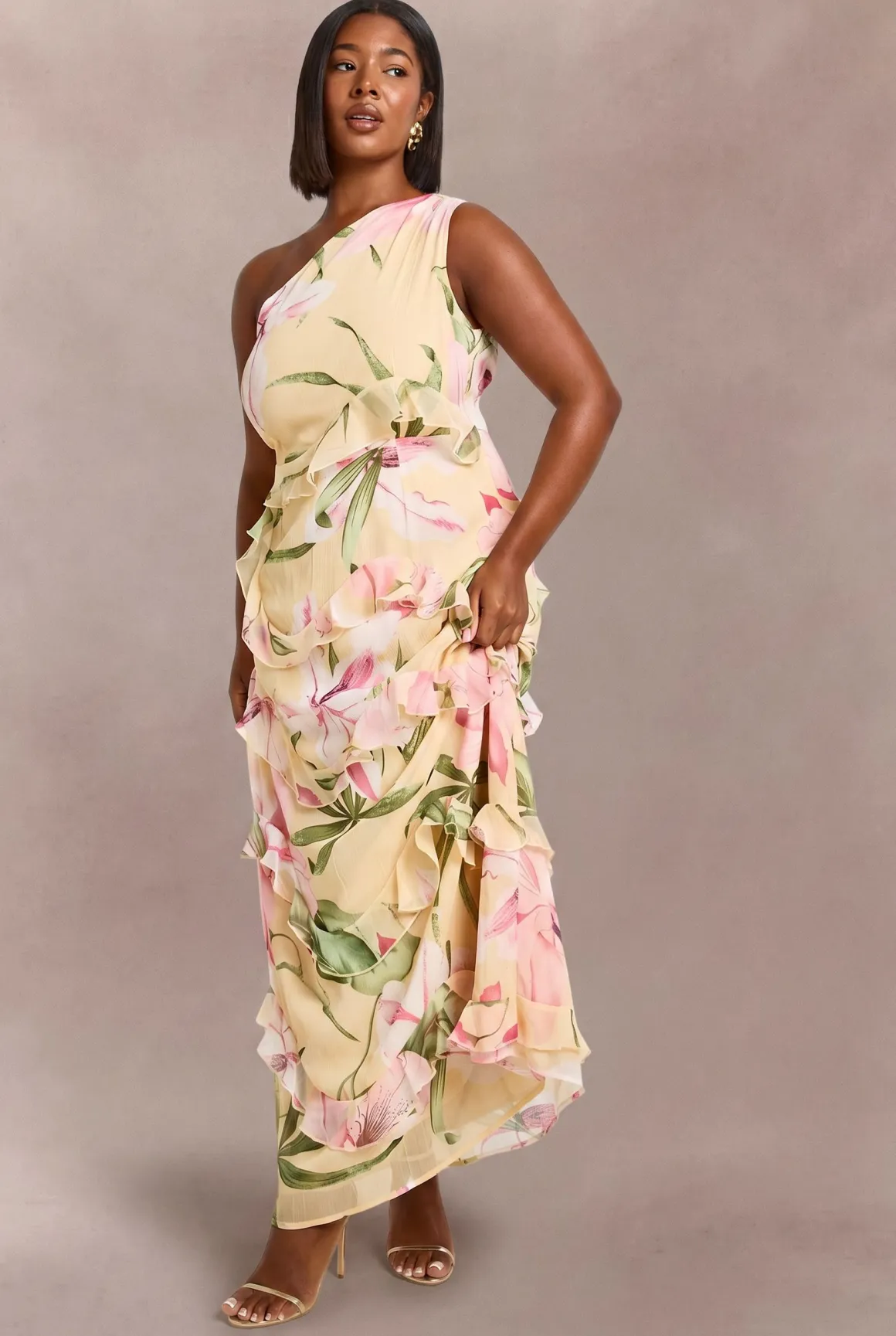 Robe Maxi Asymétrique En Mousseline À Imprimé Floral Grande Taille