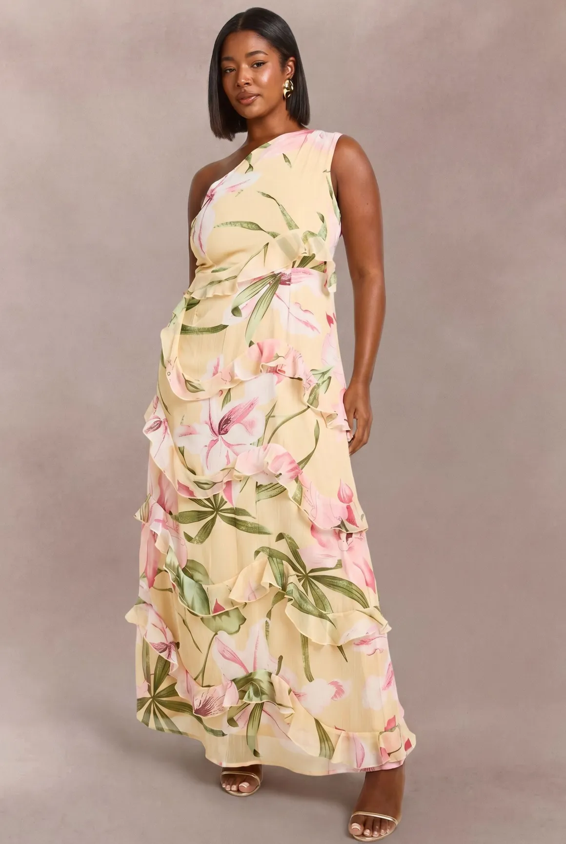 Robe Maxi Asymétrique En Mousseline À Imprimé Floral Grande Taille