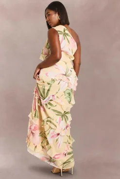Robe Maxi Asymétrique En Mousseline À Imprimé Floral Grande Taille
