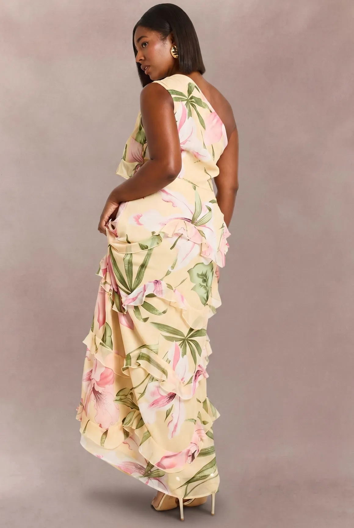 Robe Maxi Asymétrique En Mousseline À Imprimé Floral Grande Taille