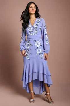 Coast Robe Maxi Asymétrique Ornée De Sequins Et Broderies Petite<Femme Robes Mi-Longues|Robes À Manches Longues