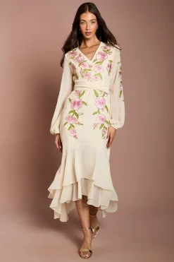 Robe Maxi Asymétrique Ornée De Sequins Et Brodée