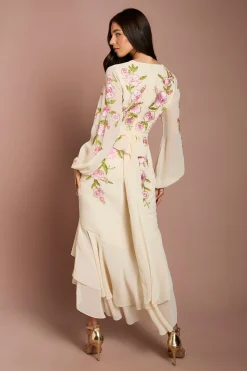 Robe Maxi Asymétrique Ornée De Sequins Et Brodée
